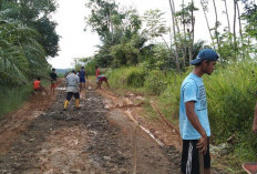 Warga Trans Tanjung Kuaw Gotong Royong Perbaiki Jalan